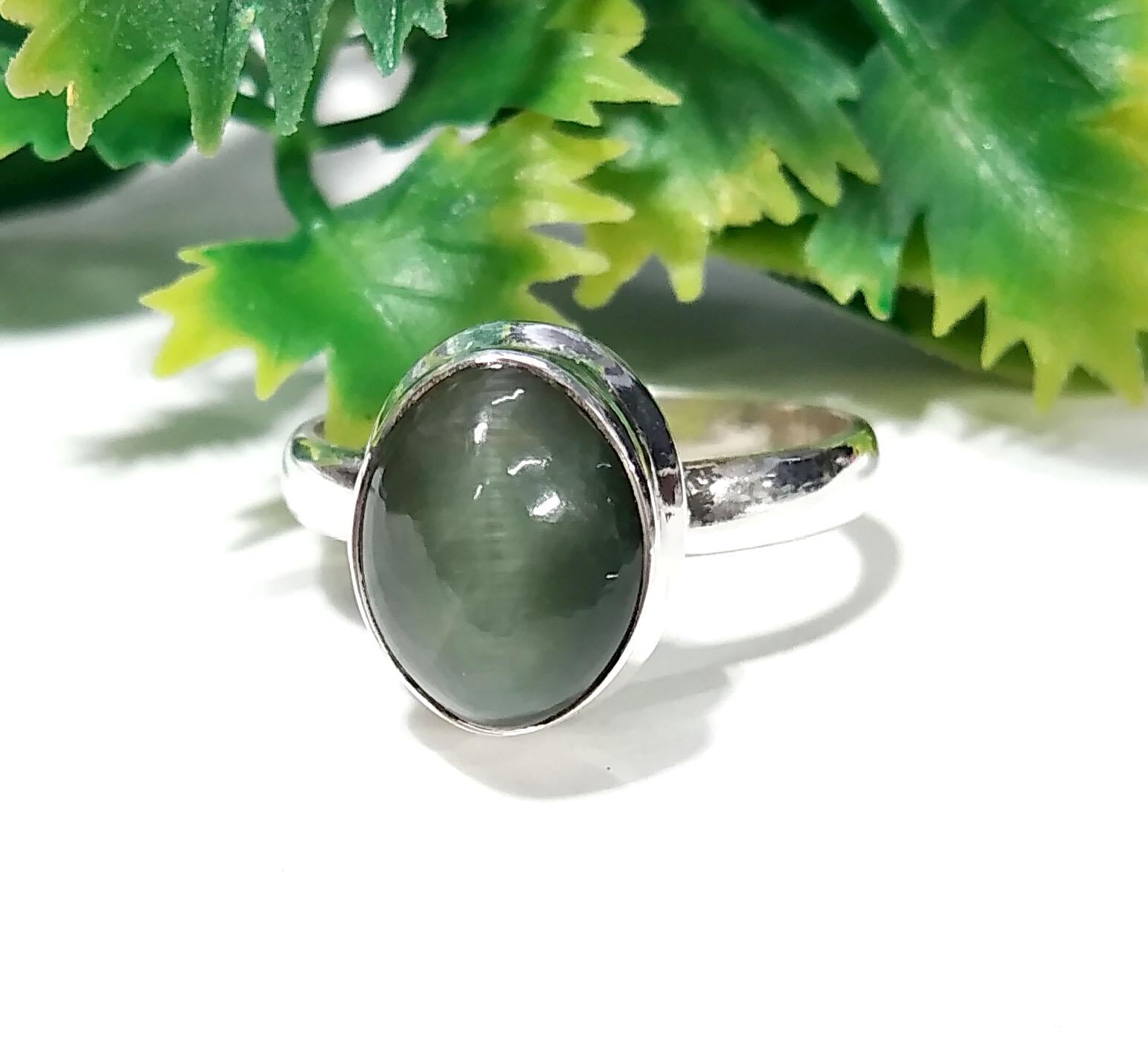 Natural Cat's Eye Gemstone Ring, Solid 925 Starling Silver Ring, Amazing Cats Eye Stone Size 11x9 mm Handmade Ring, Gift Birthday Ring